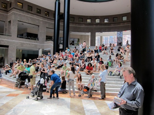 A crowd of listeners at the 2011 Bang on a Can Marathon at the Winter Garden. (Photos © 2011, Steven P. Marsh)